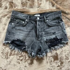 We The Free Distressed Black Cut Off Button Fly Jean Shorts‎ Sz 26/US 2